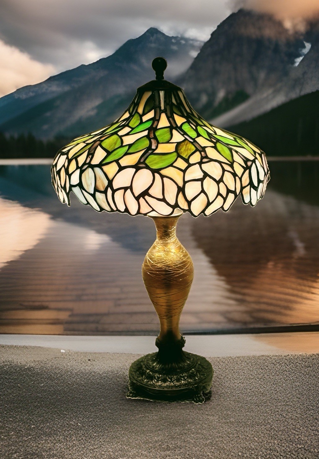 Durand Marked M.S. Co Aurene 21” Table Lamp With A Meyda Tiffany Leaded Shade