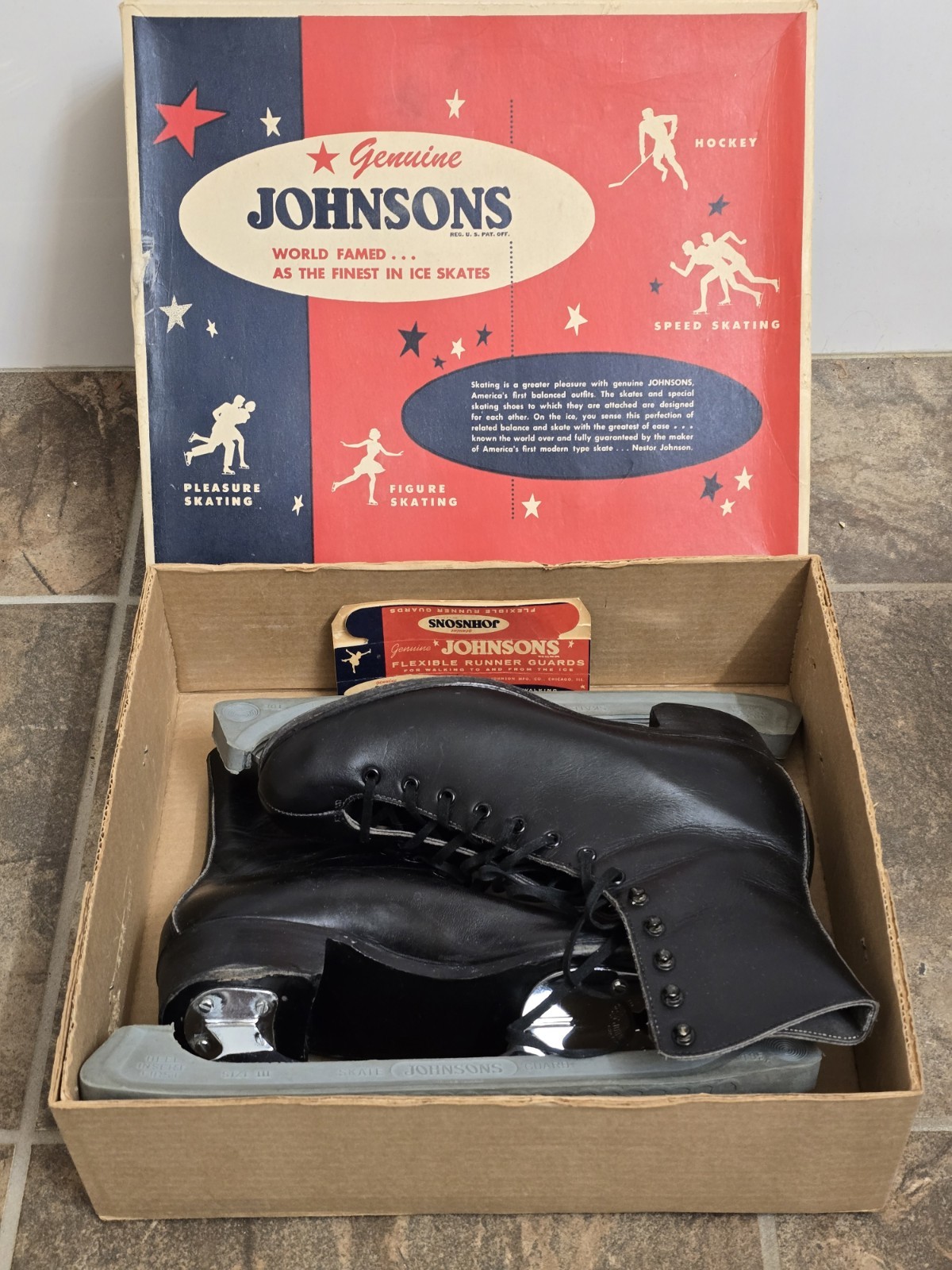 Vintage N. Johnson Casino No 403 Skates Size 7-Complete Set 1930\'s-1940\'s 