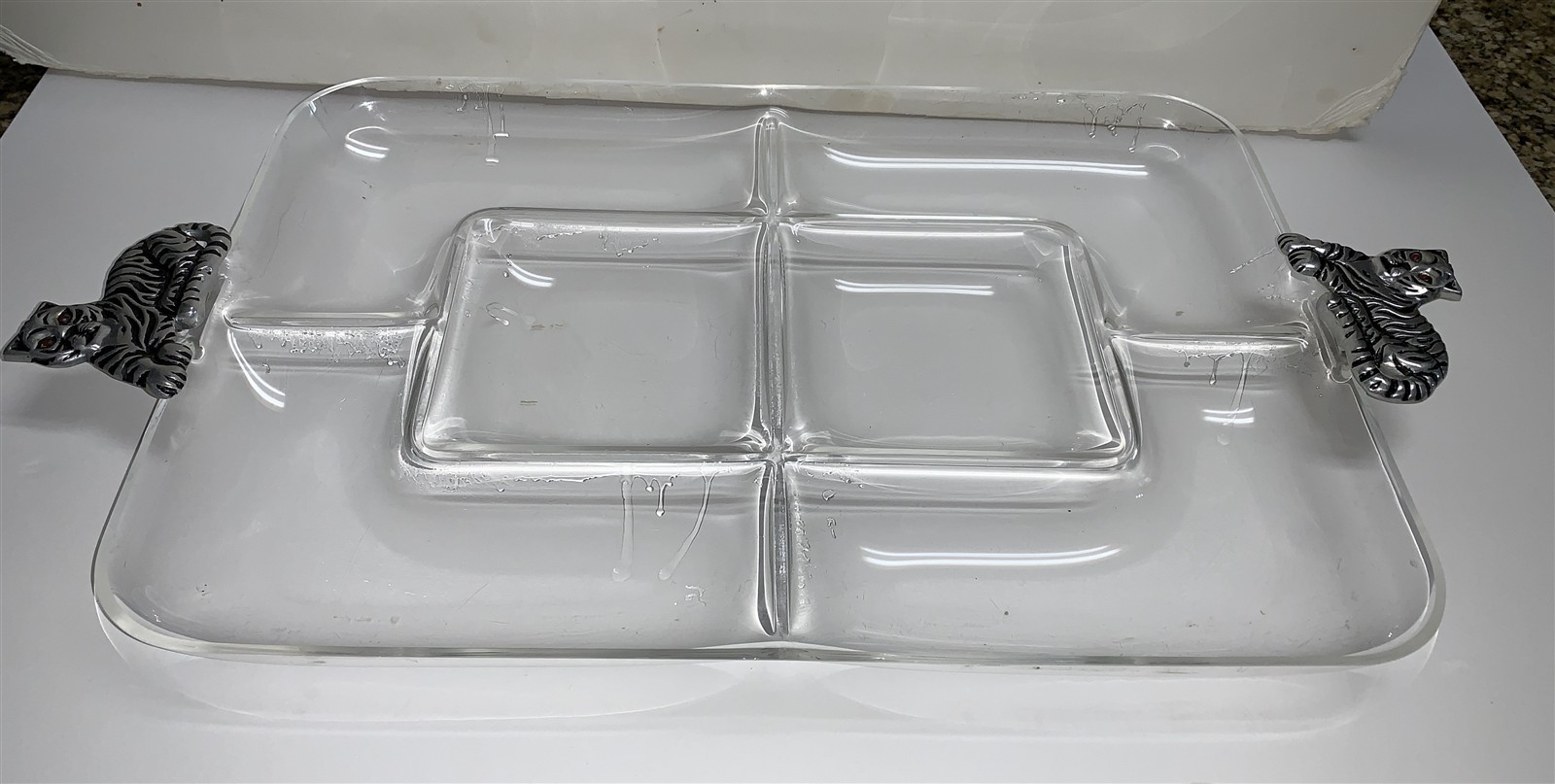 Arthur Court Lucite Tiger Serving Tray Divided 