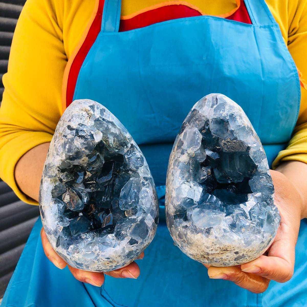 2Pcs 6.82LB Natural Blue Celestite Geode Quartz Crystal Mineral Specimen Healing 2Pcs 6.82LB Natural Blue Celestite Geode Quartz Crystal Mineral Specimen Healing