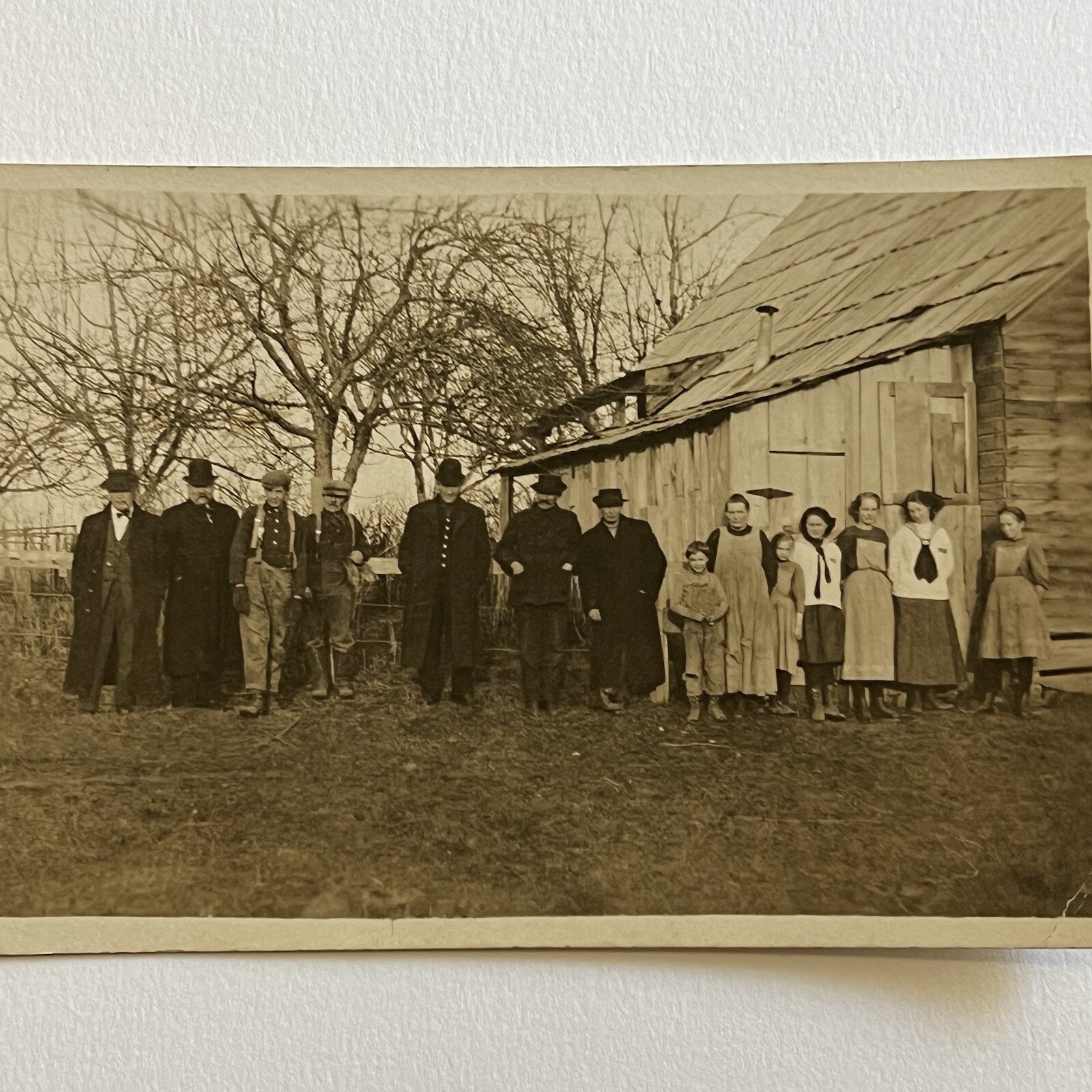 Antique RPPC Real Photograph Postcard Men Women Children By Barn Everyday Life