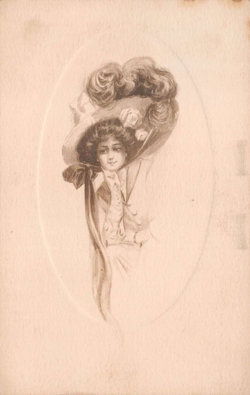 Gibson Girl Victorian Woman Merry Widow Hat Artist Drawing Vtg Postcard D51