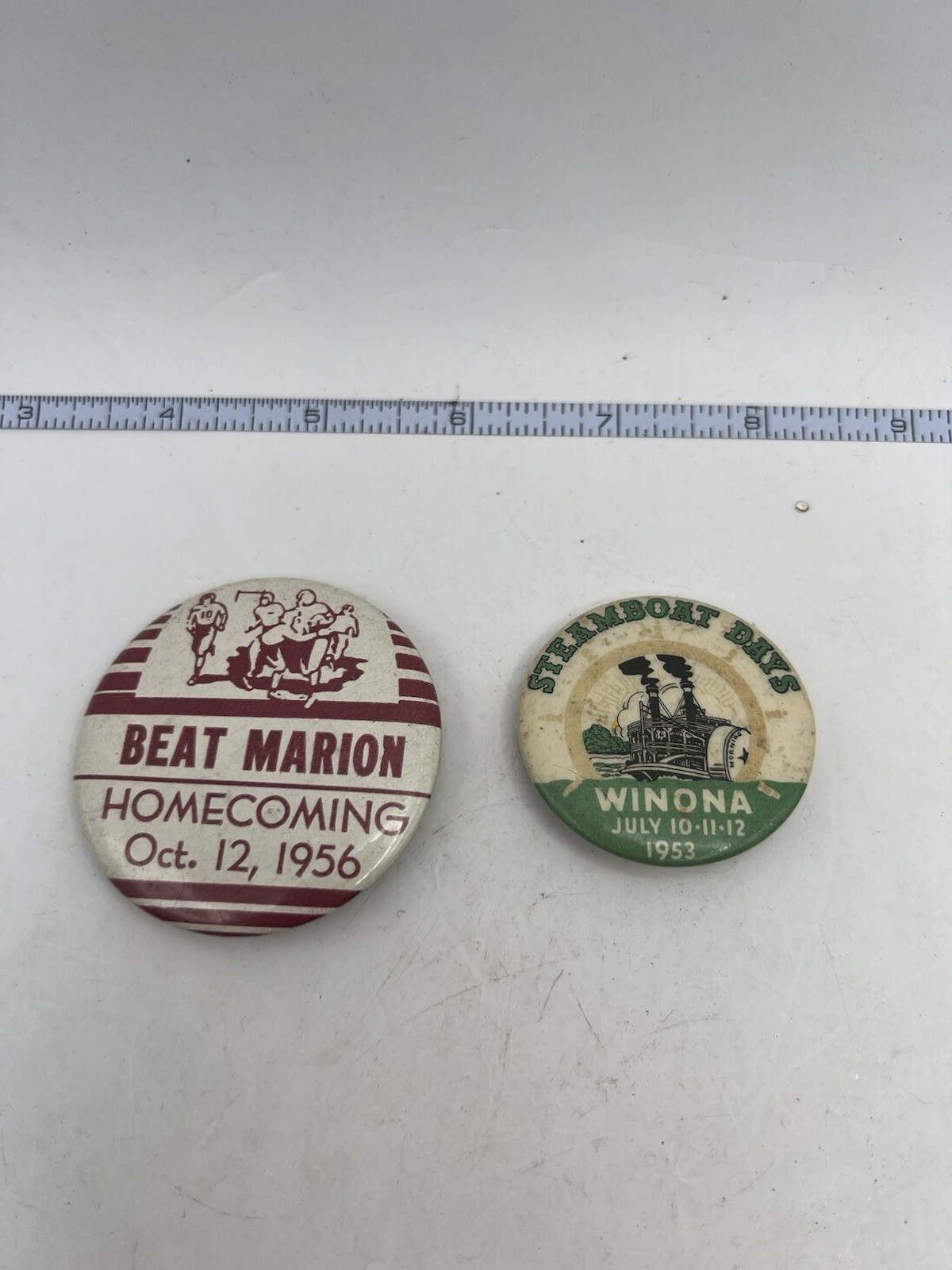 Vintage 1953 Winona Steamboat Days 1956 Beat Marion Homecoming Pinback Lot