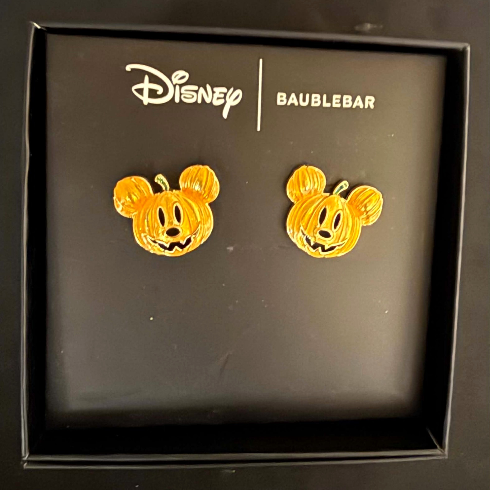 BaubleBar x Disney Mickey Mouse Pumpkin Gold Tone Stud Earrings In Box