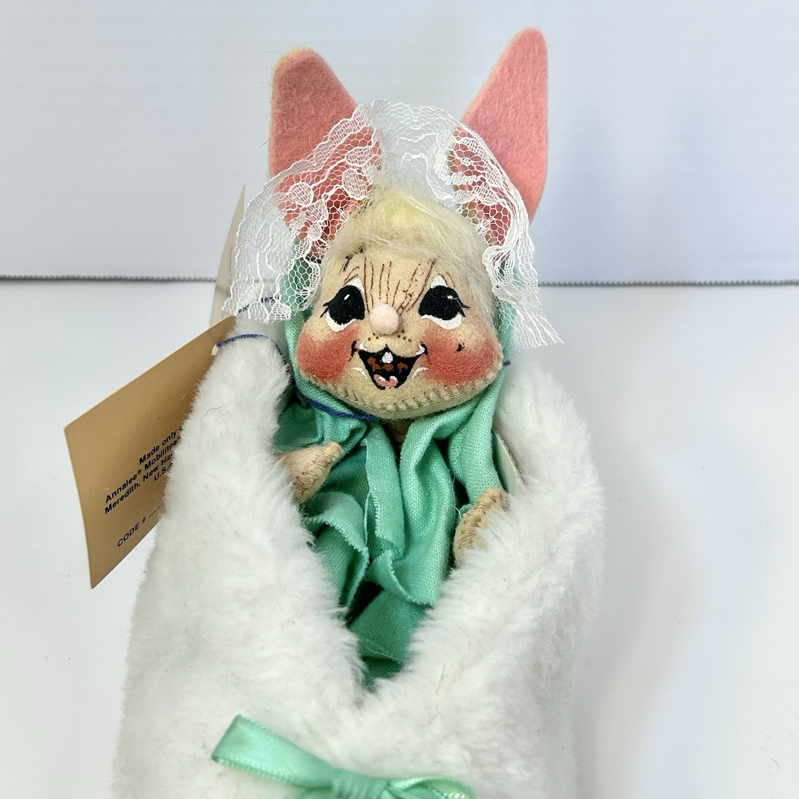 NWT Vintage 1993 Annalee Doll Cloth Easter Bunny In White Slipper 0920 Teal