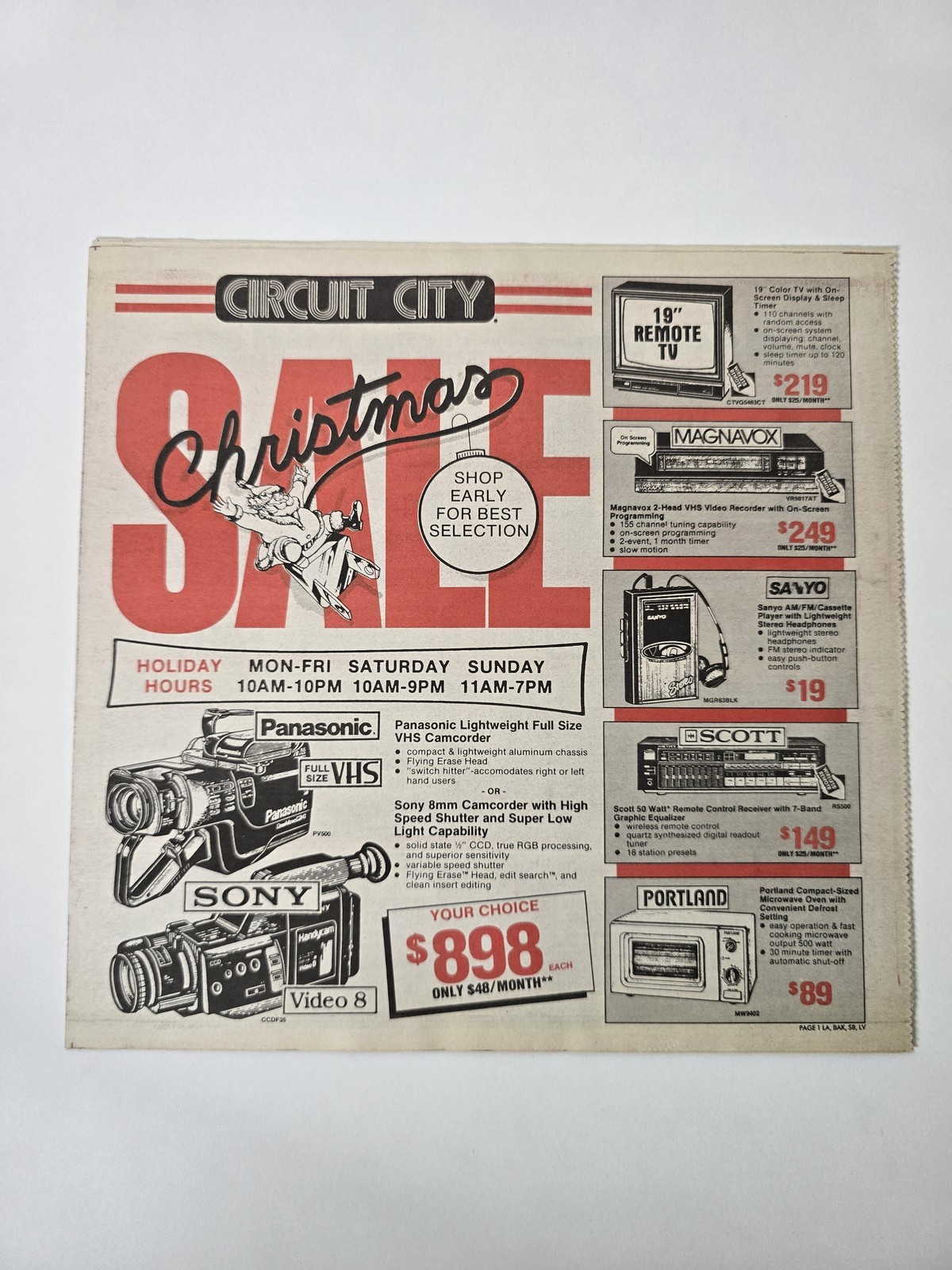 1989 Circuit City Christmas Catalog Sony RCA JVC Camcorders VCR 16 Pages