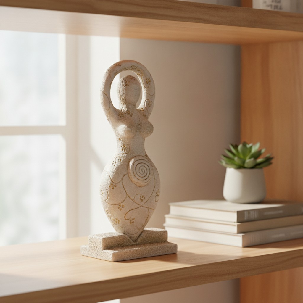 Intricately Sculpted Beige Goddess Figurine - Symbol of Renewal and Life