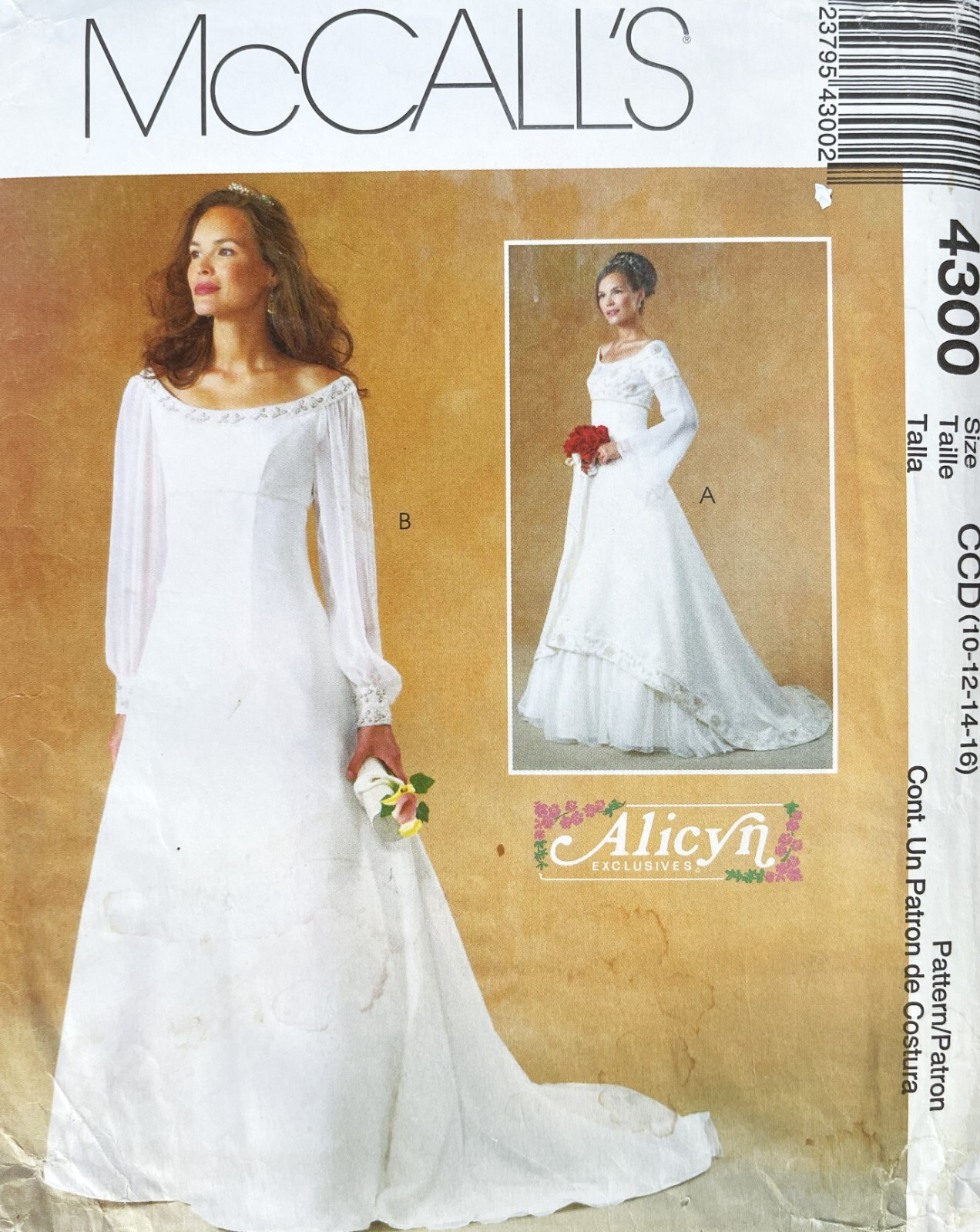 1990\'s McCall\'s  Alicyn Misses\' Bridal Dress Pattern M4300 Size 10-16 UNCUT