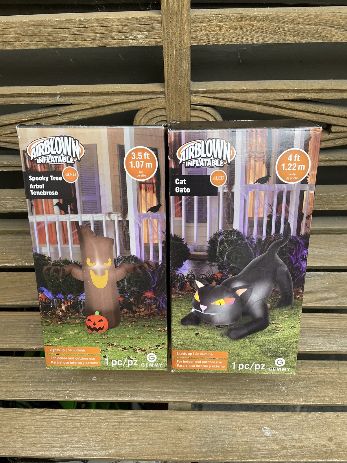 Lot Of 2 Gemmy Airblown Inflatable Spooky Tree (3.5ft.) Cat (4ft.) Halloween Lot Of 2 Gemmy Airblown Inflatable Spooky Tree (3.5ft.) Cat (4ft.) Halloween