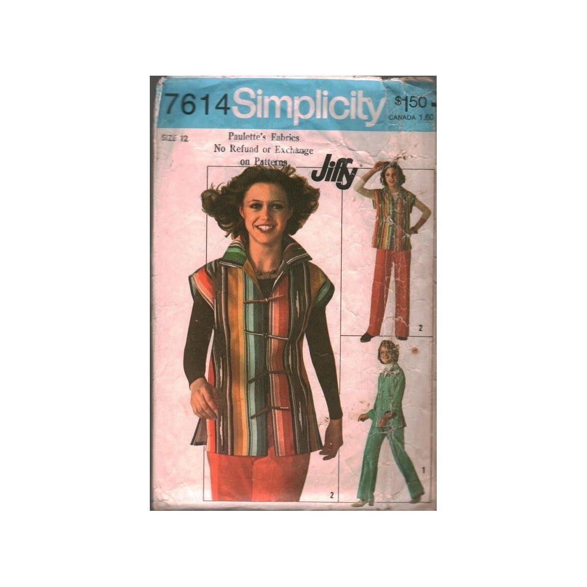 Vintage 1970s Simplicity 7614 Jiffy Sewing Pattern Misses Jacket Pants Size 12
