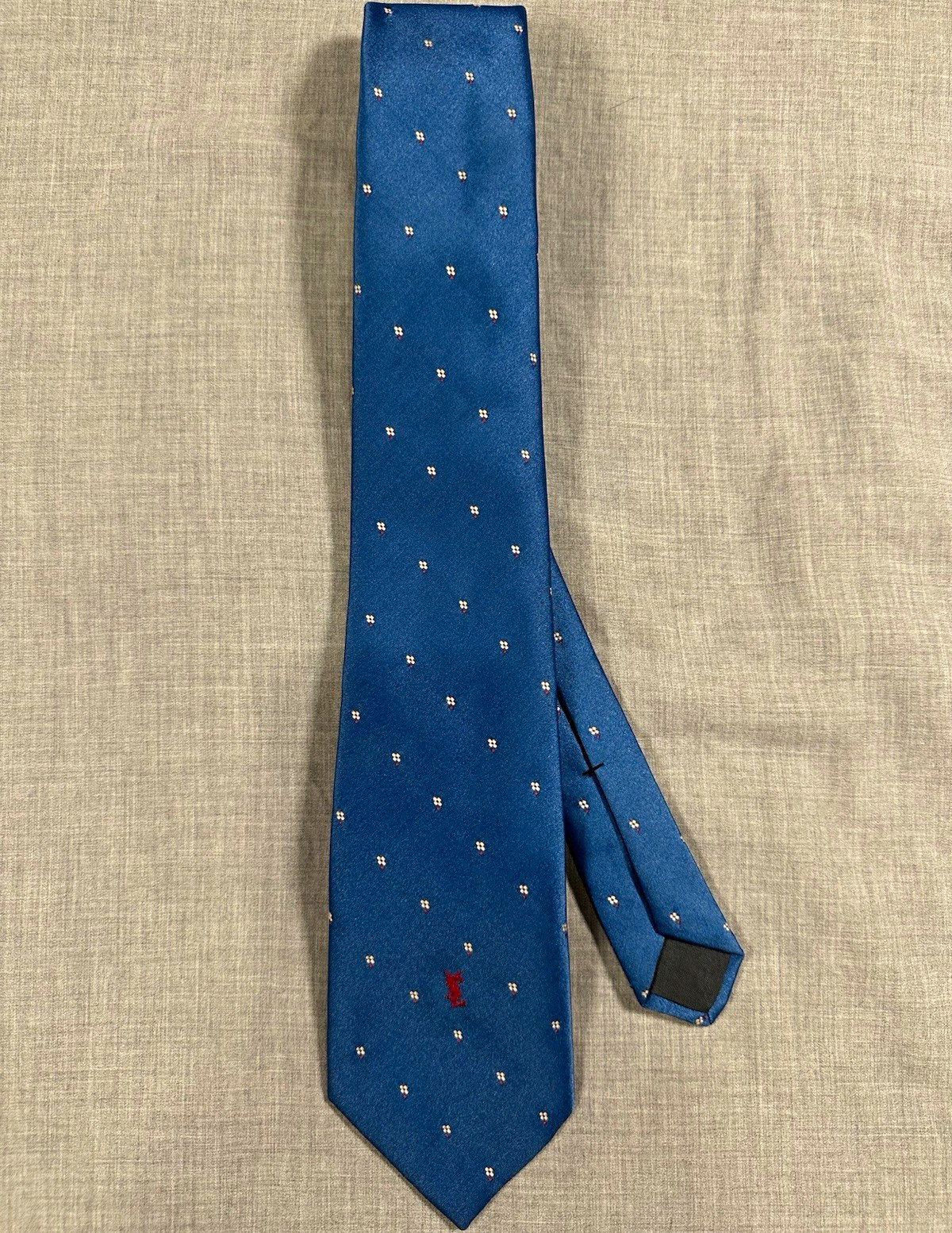 Yves Saint Laurent Men\'s Tie Blue Geometric Pattern Logo Accent Yves Saint Laurent Men\'s Tie Blue Geometric Pattern Logo Accent
