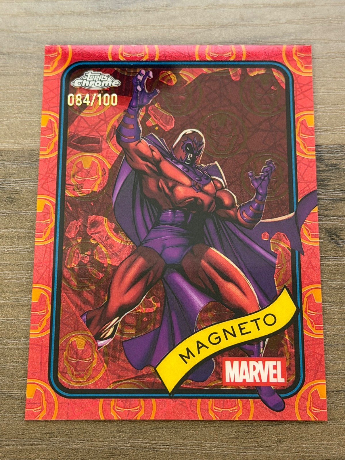 2025 Topps Chrome Marvel Magneto Iron Man Red & Gold Lazer Refractor /100 #169