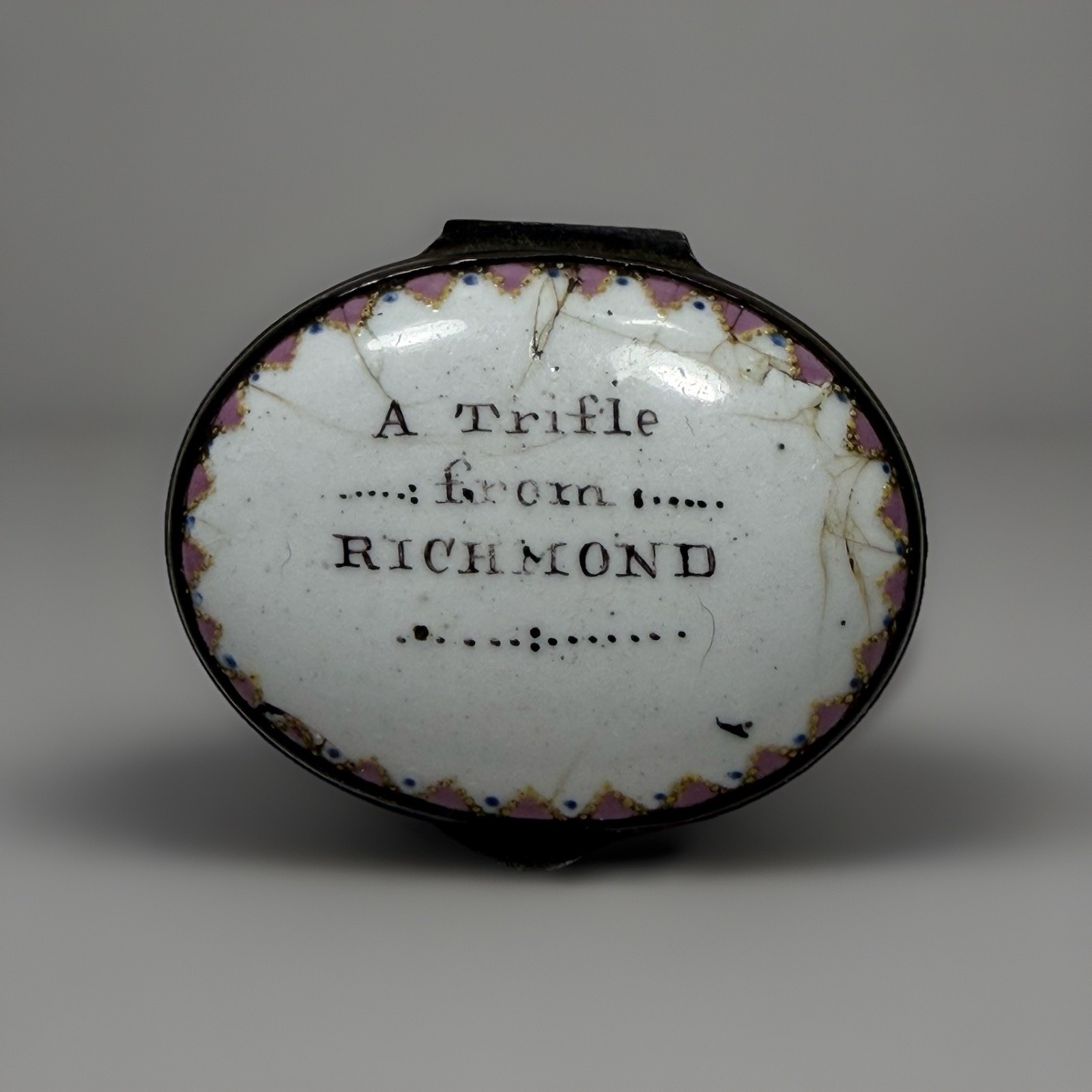 Antique 18thC English Bilston Battersea Enamel Pill Patch Box w/ Mirror Richmond