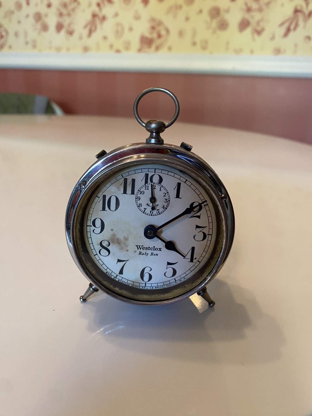 Antique Nickel Finish Westclox Baby Ben Peg Leg Alarm Clock, Works