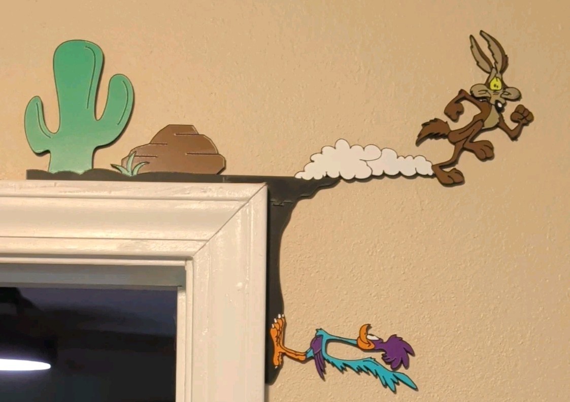 Road Runner & Wile E. Coyote Door Corner Decor 3D Printed Wall Art Home Accents
