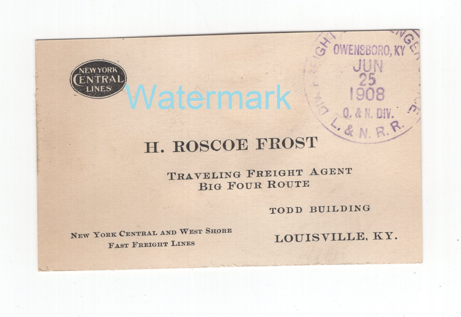 RARE 1900s NEW YORK CENTRAL LINES Railroad Agent Business Card 1908 RR