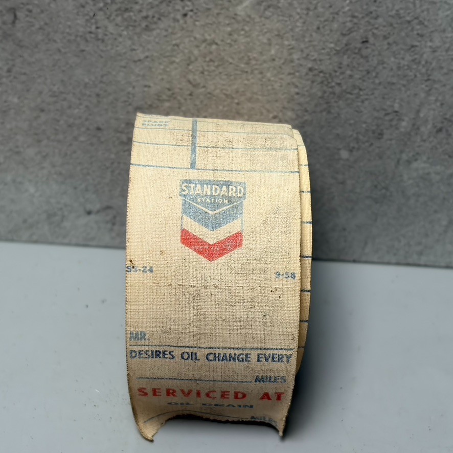 VTG Chevron Standard Station Oil Change Stickers Tape Original Rare 1956 Advert