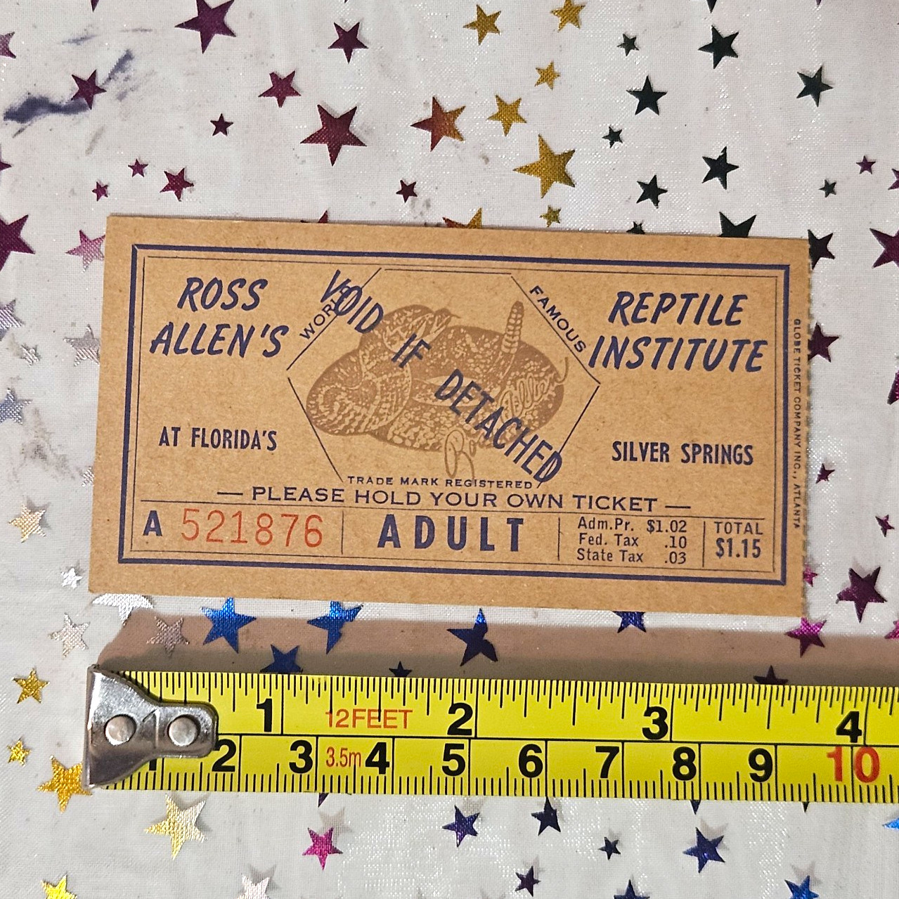 Vintage 1950s Ross Allen\'s Reptile Institute Ticket Florida\'s Silver Springs