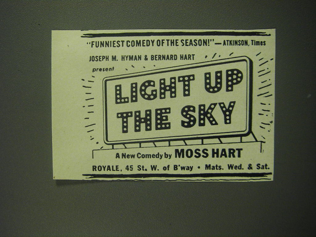 1949 Light up the Sky Play Ad - Funniest comedy of the season - Atkinson, Times