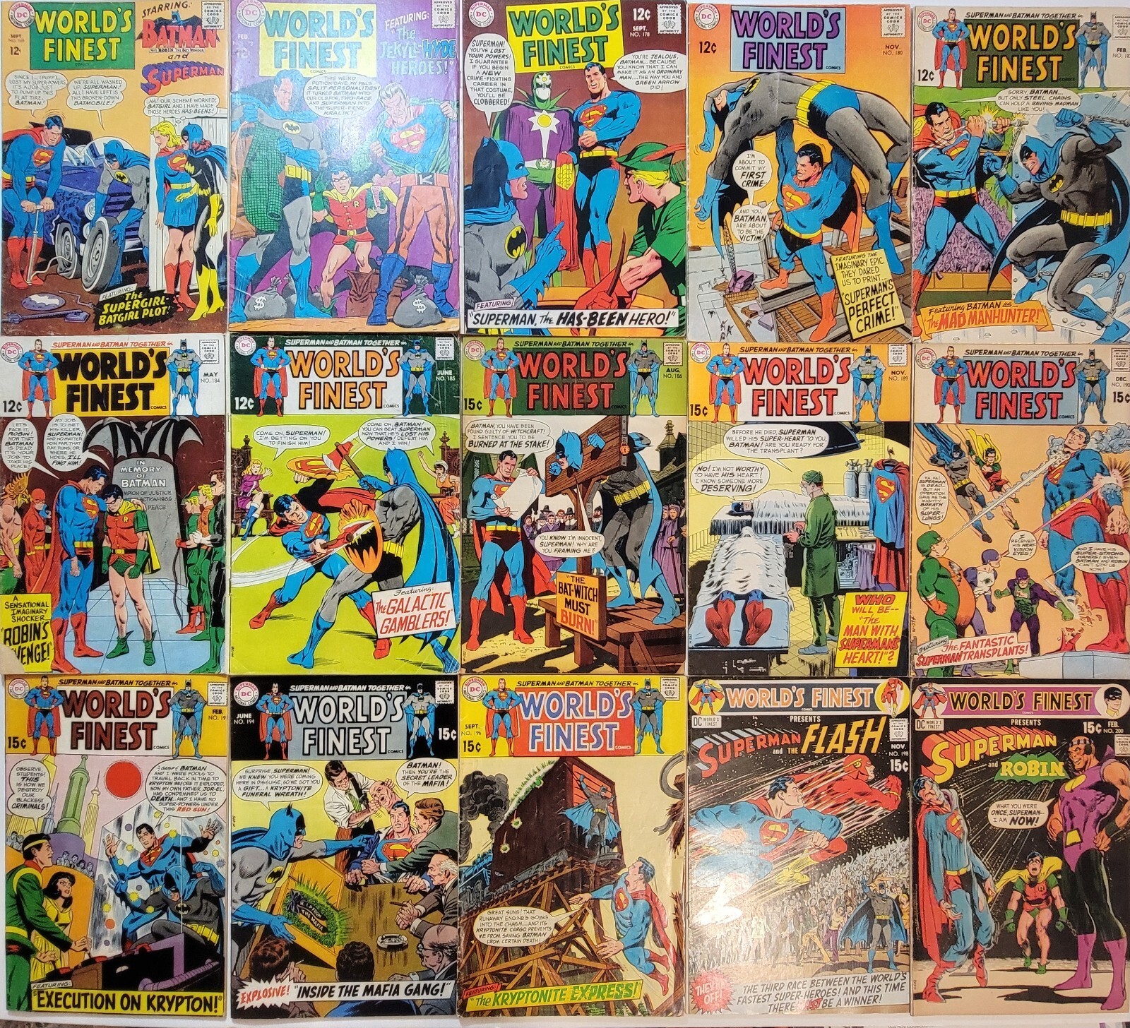 World's Finest Comics Silver Bronze Age Lot (15) #169-200 1967-71 High-Mid Grade