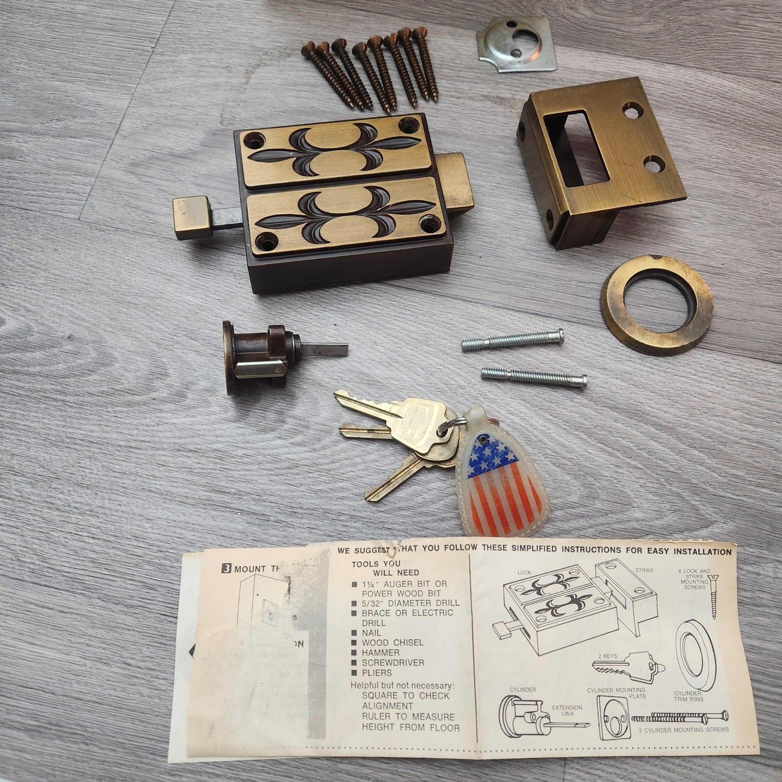 Vintage Sears Craftsman Safety Double Action Door Lock Set Hardware 70s Security