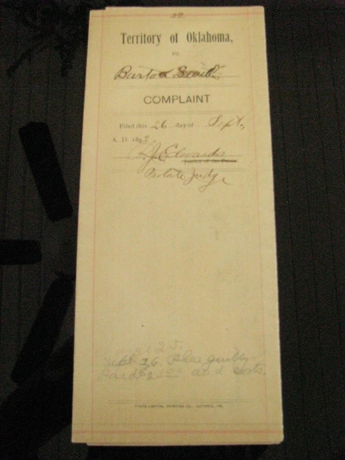 OKLAHOMA TERRITORY CHEROKEE STRIP LAND RUN  POKER GAME ARREST 1893