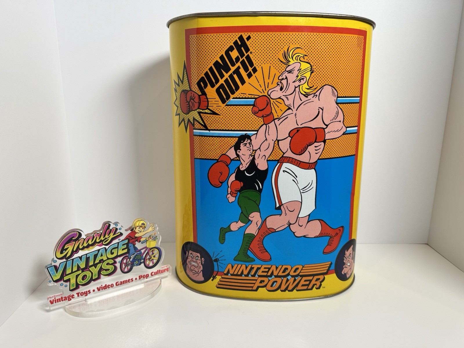 1988 Nintendo Power Punch Out Garbage Waste Basket Bin Metal Trash Can Nes Rare