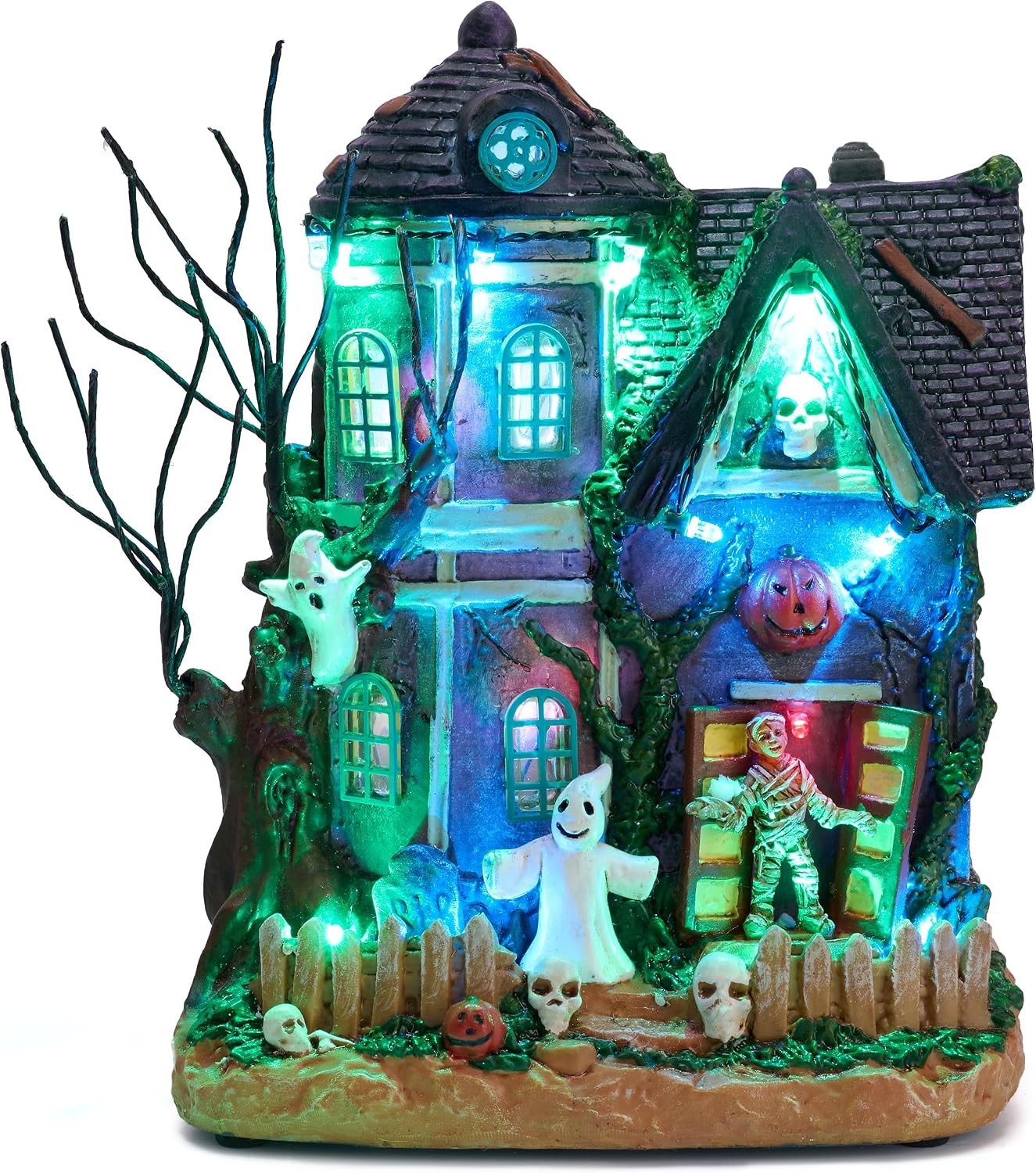 Halloween Village Lighted Haunted House Decor Music LED Village Pre-Lit