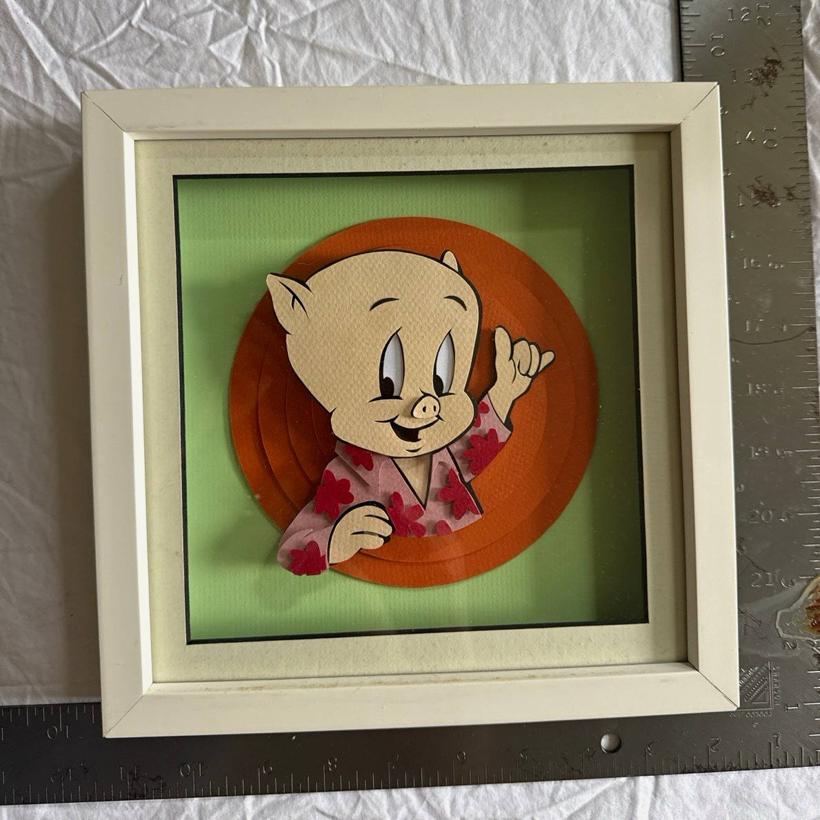 Warner Bros. Looney Tunes Porky Pig Framed Matted 9x9 Handcut Paper