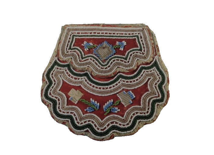 Early Iroquois Beaded Bag - RED/GREEN ca. 1830-1850   5.75\