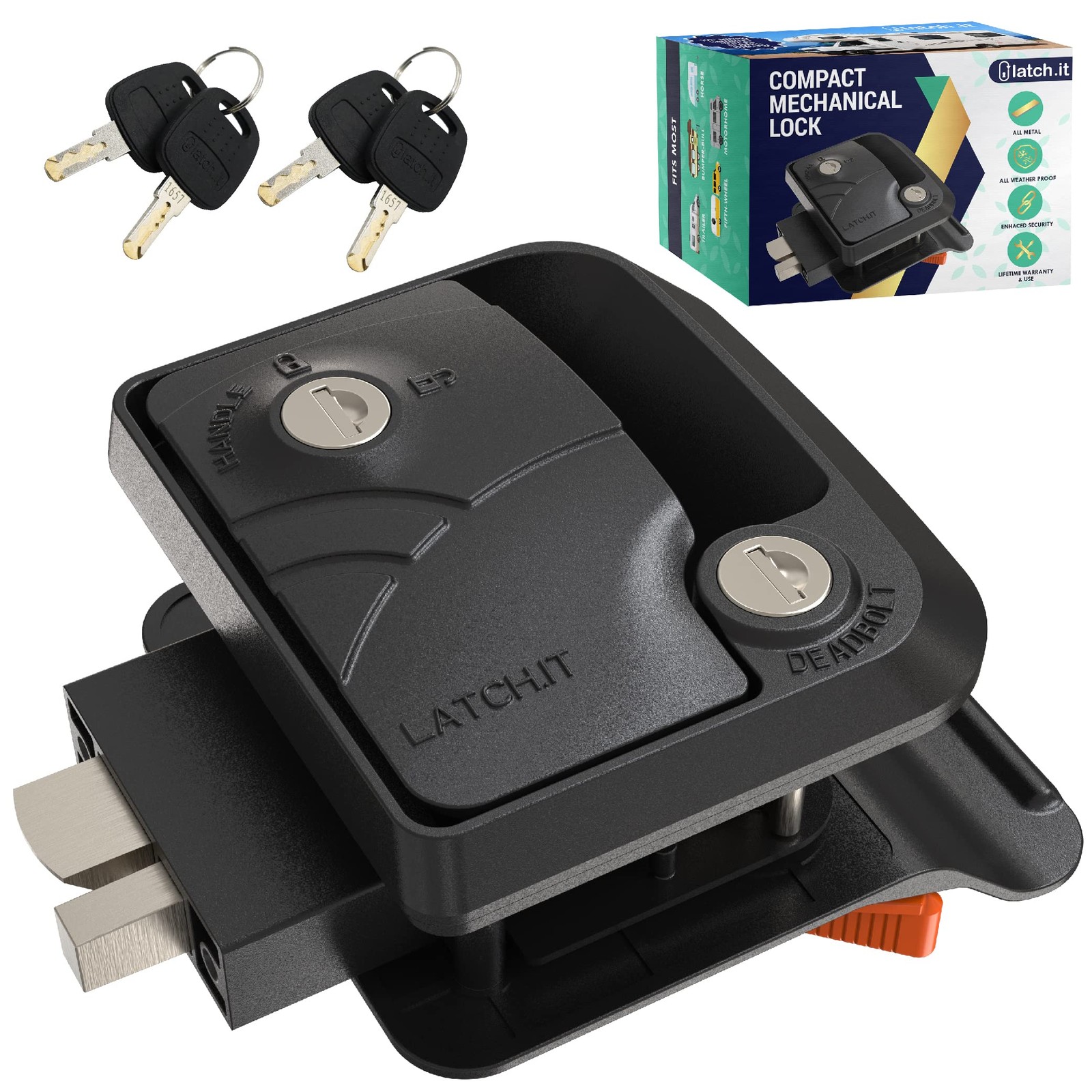 LATCH.IT Rv Door Lock Black | Camper Door Lock fits 2.75\