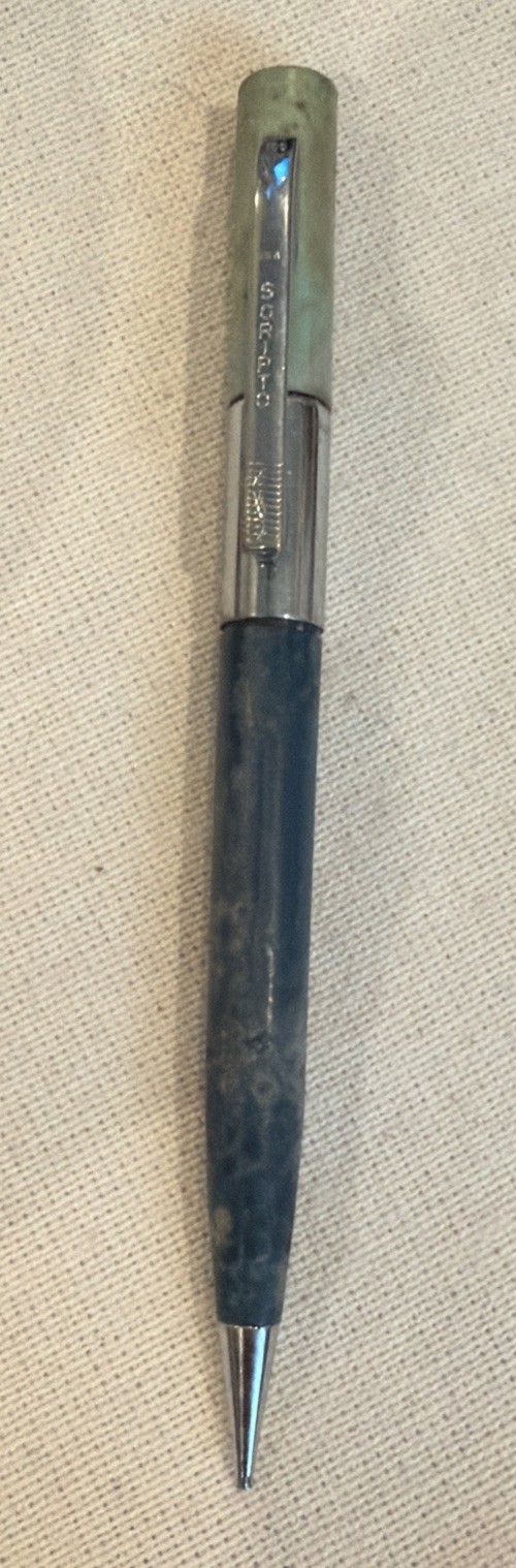 Vintage Scripto Mechanical Pencil Blue & Chrome Slide Click Mechanism USA 1.1mm