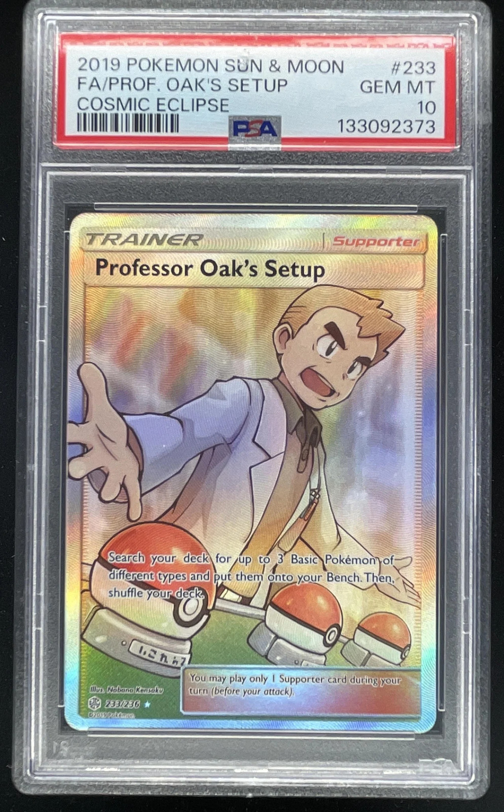 2019 Pokemon Sun & Moon Cosmic Eclipse #233/236 Professor Oak\'s Setup PSA 10