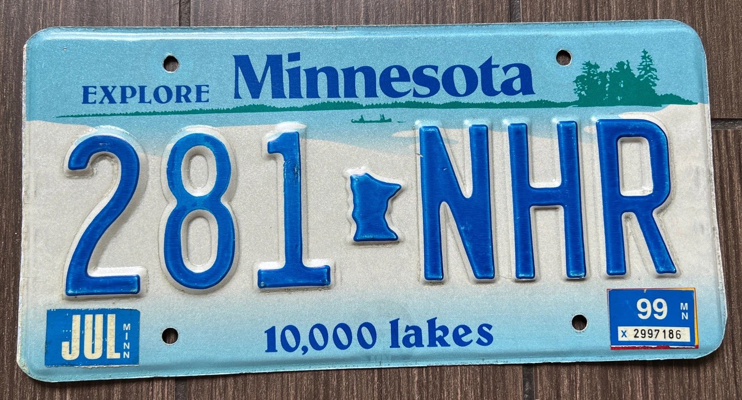 Vintage 1990s Explore Minnesota License Plate 281 NHR