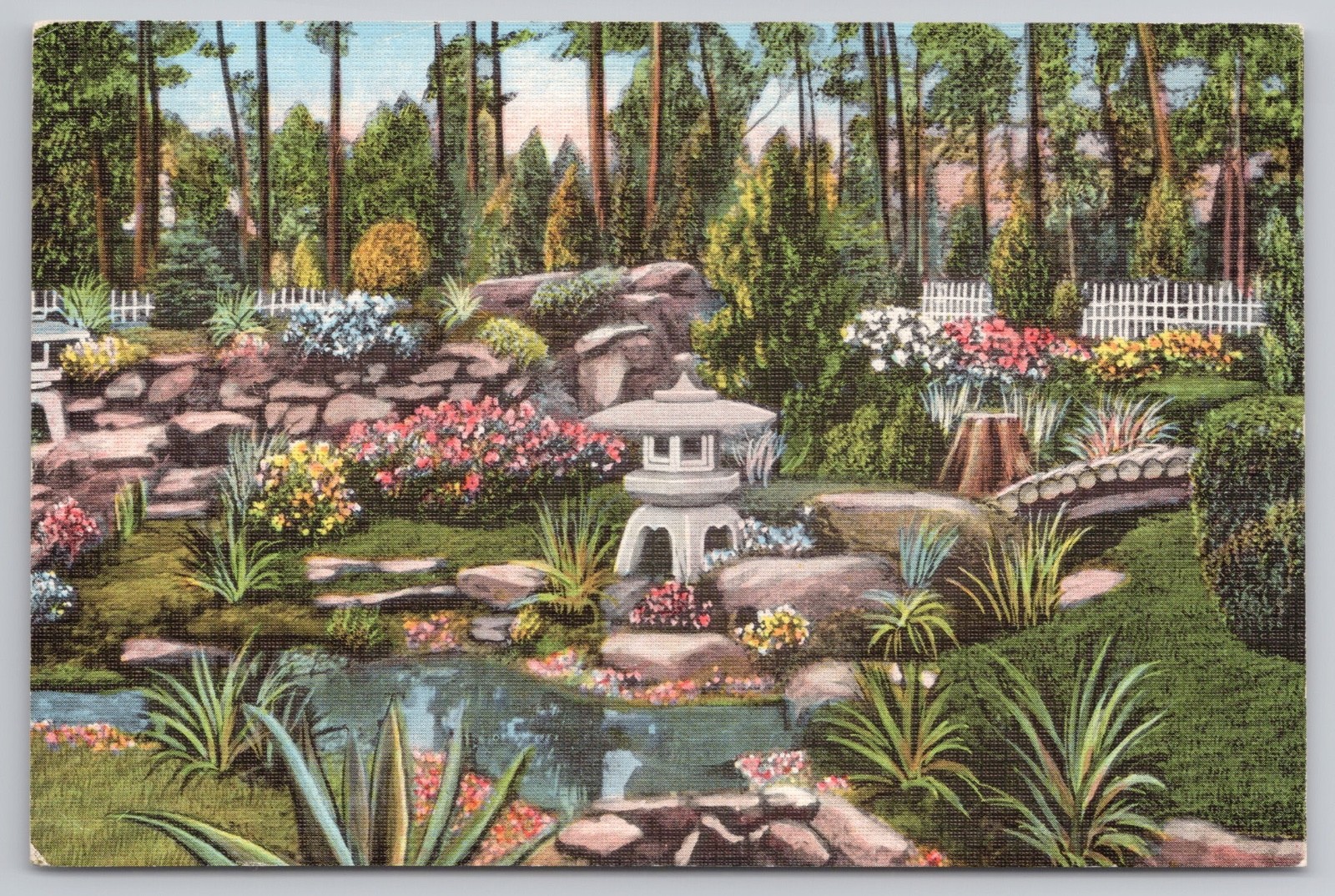 Postcard Lakewood New Jersey Georgian Court College Japanese Gardens Linen