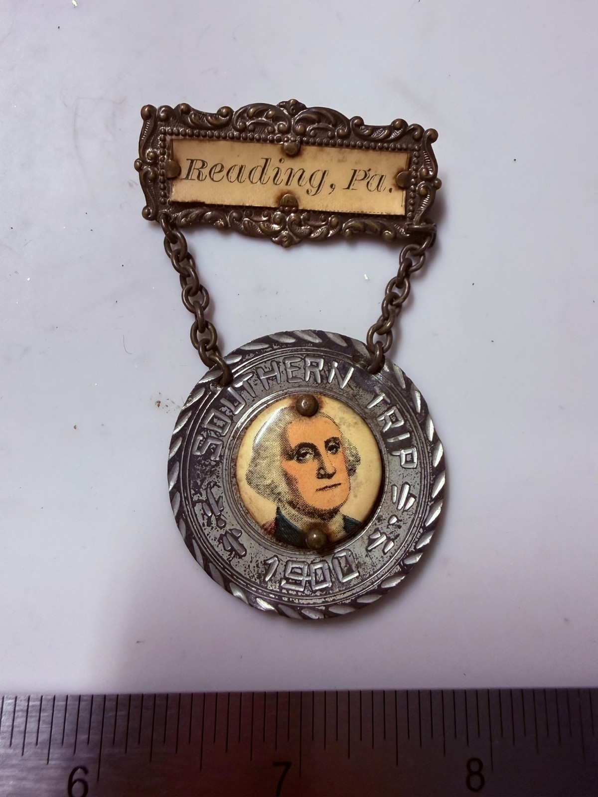 Amazing Rare Antique Reading Pa Southern Trip George Washington Badge 1900 - P17