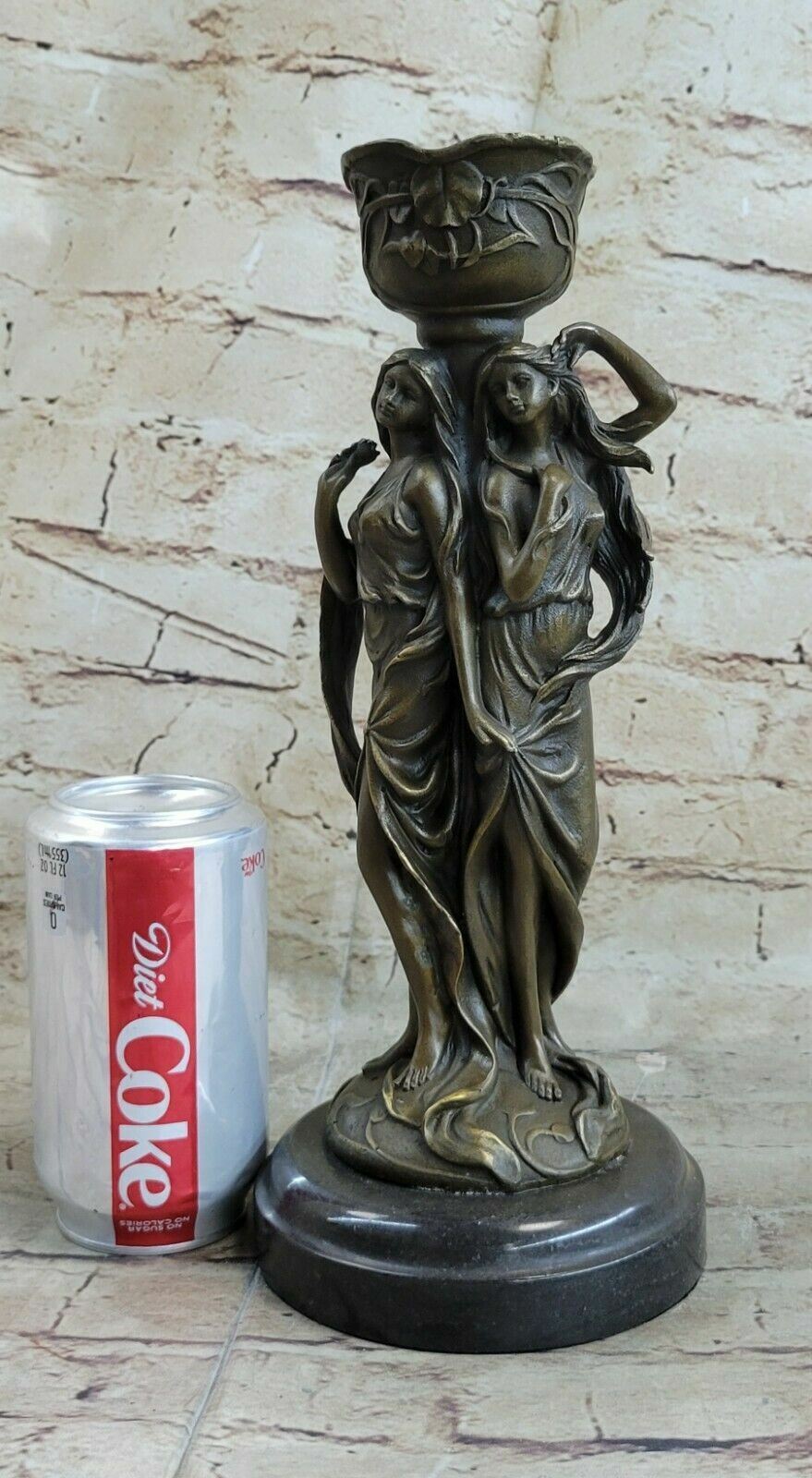 Bronze Figurine Art Deco Lady Signed Original twin ladies candle holder Gift NR