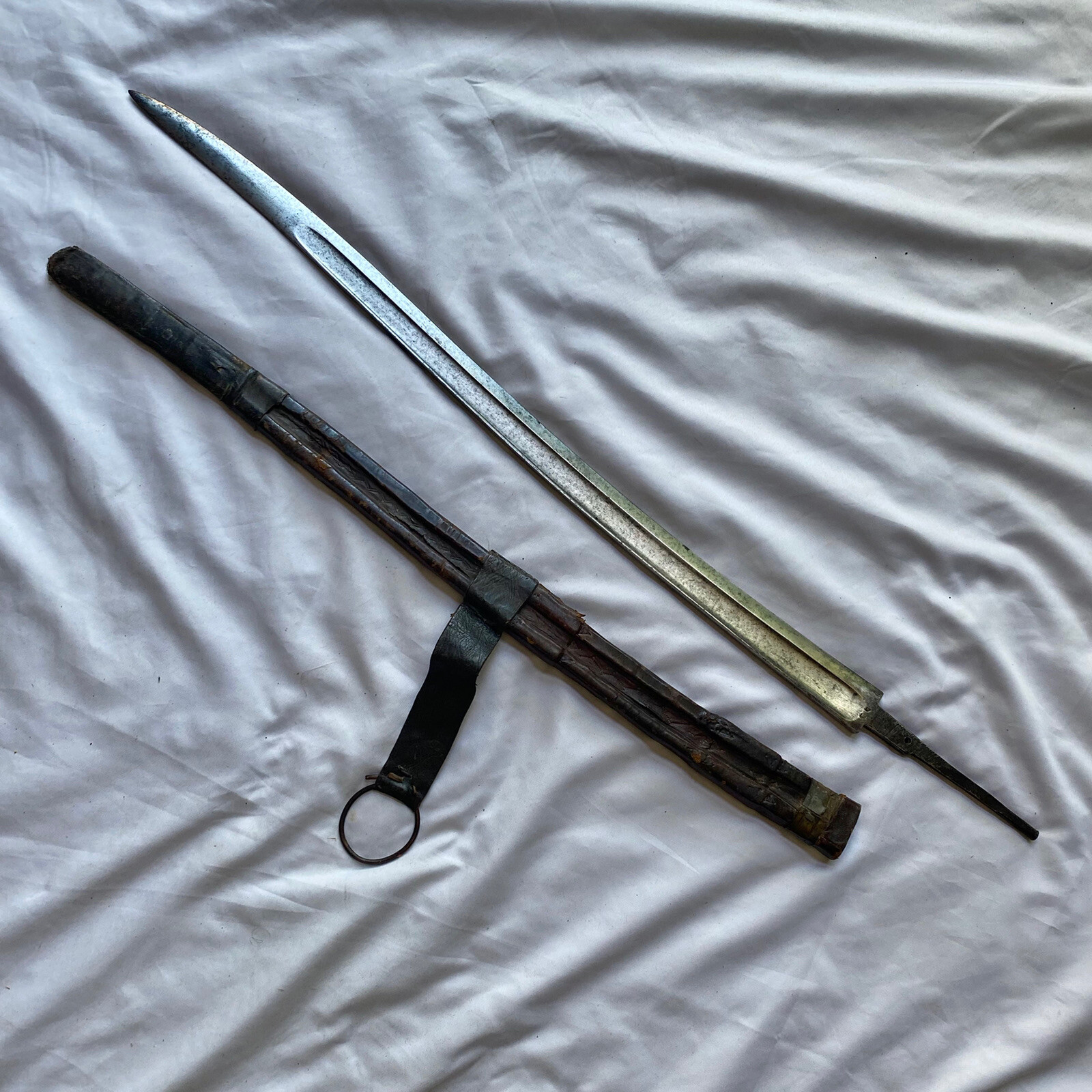 Original 1880s French Colonial Sarahan Dated Blade w/ Theatre Sheath
