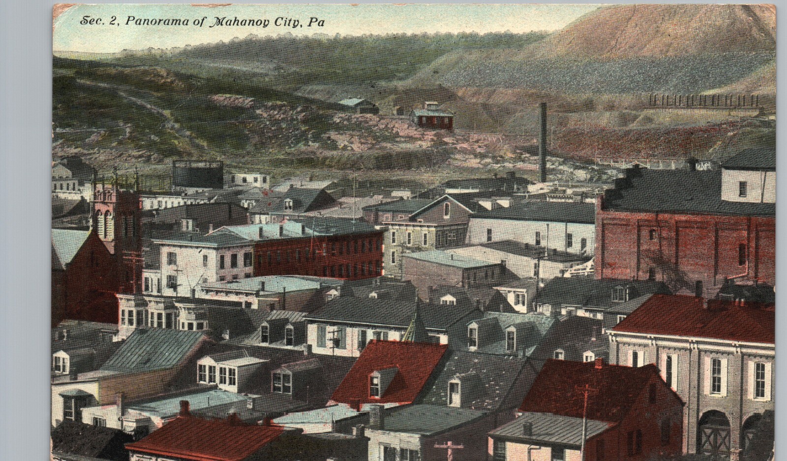 DOWNTOWN PANORAMA mahanoy city pa original antique postcard pennsylvania