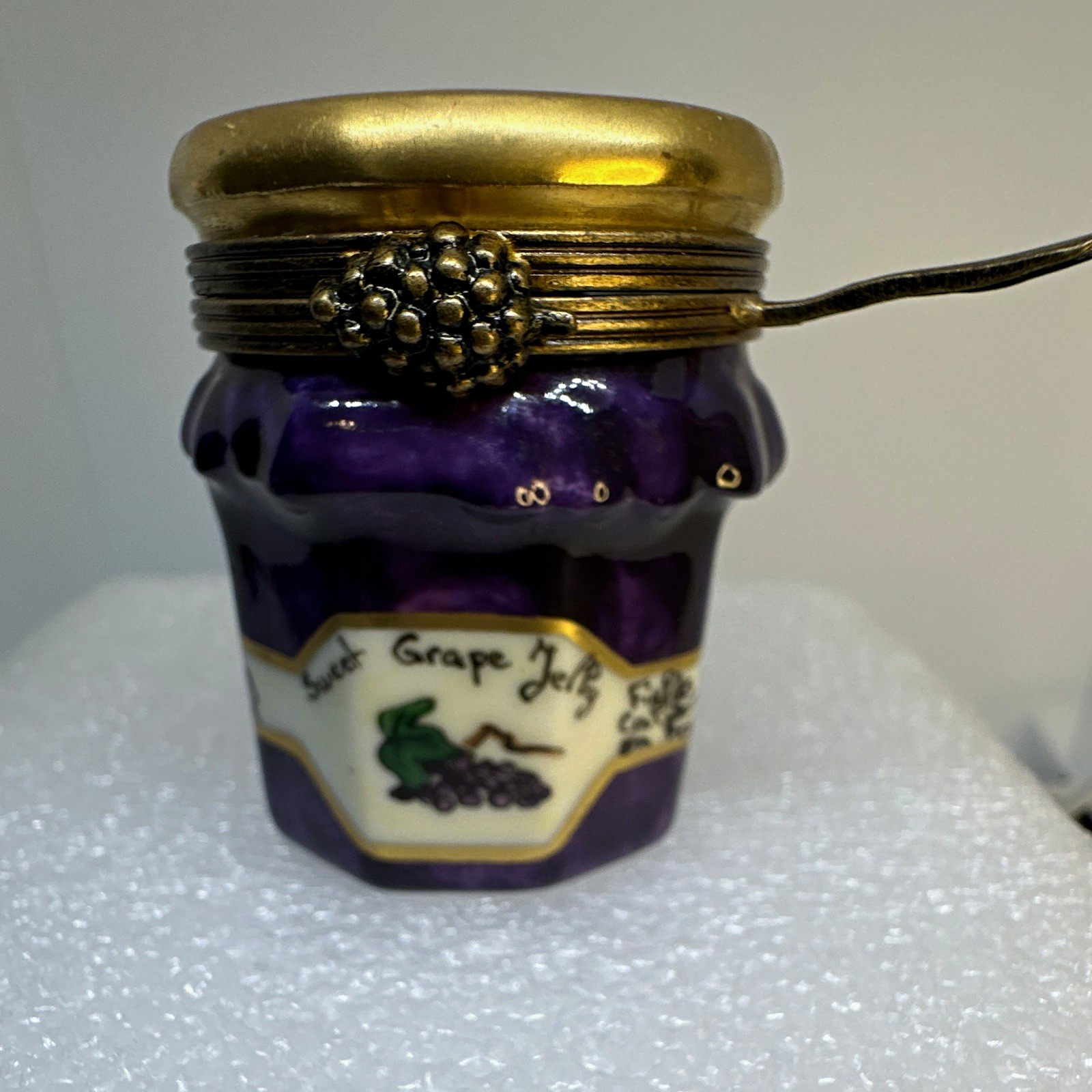  Limoges Trinket Box Vintage Grape Jelly Jar with Spoon  on Lid  
