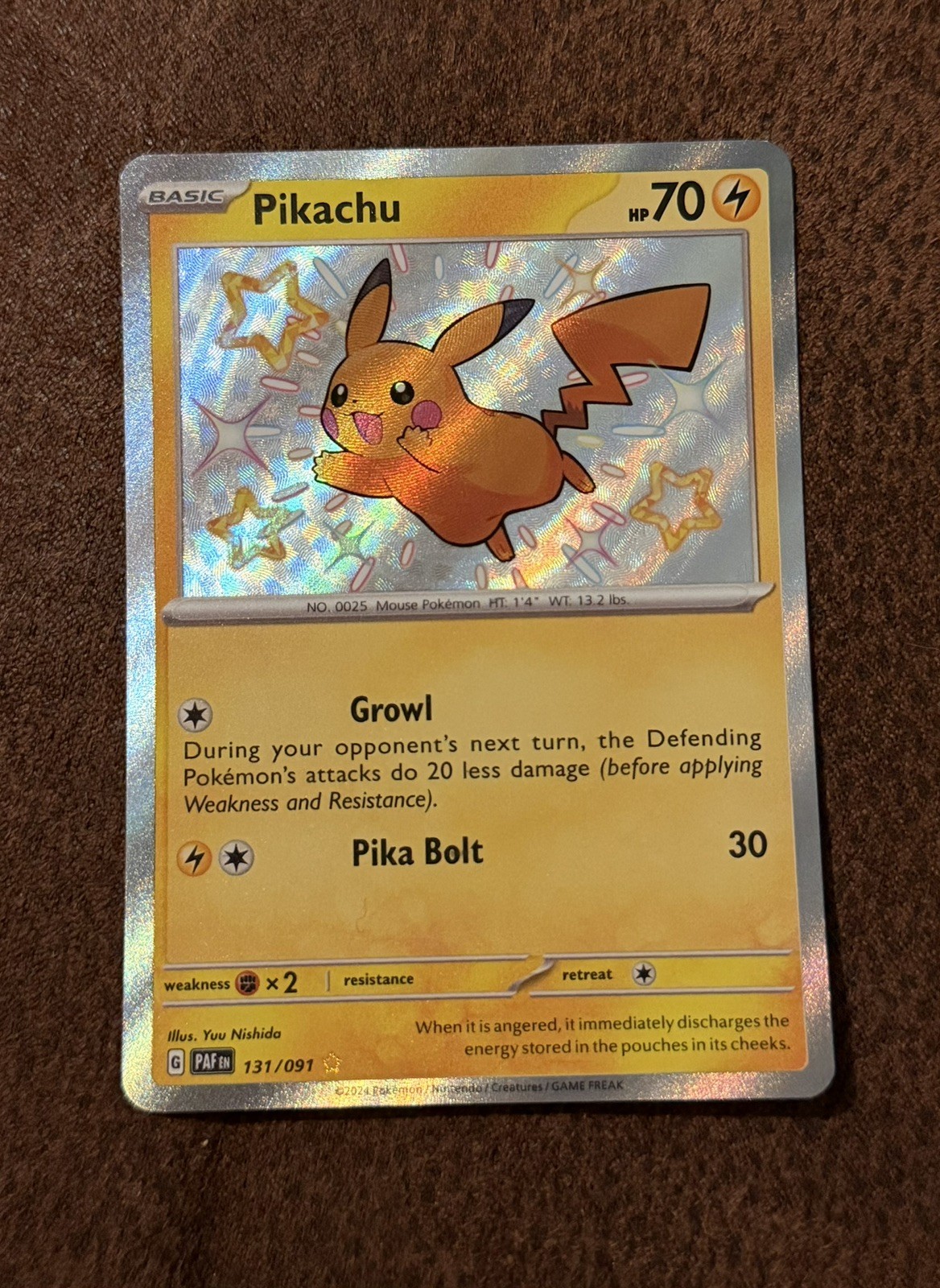 Pokemon Pikachu 131/091 Paldean Fates Shiny Rare Card Near Mint