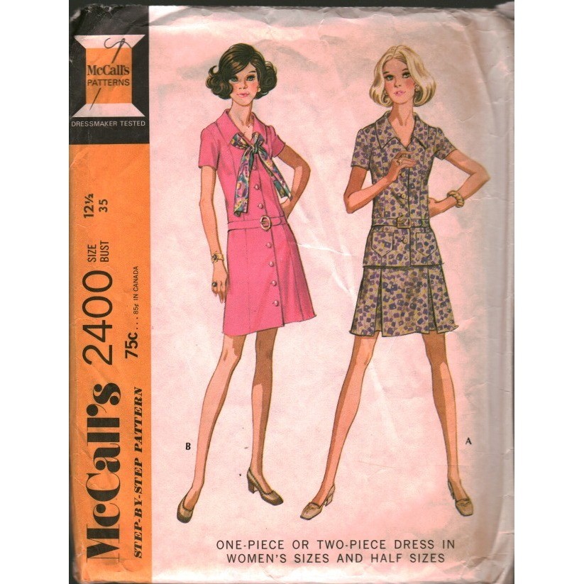 Vintage 1970 McCalls 2400 Sewing Pattern Womens Dress Skirt Set Size 12.5