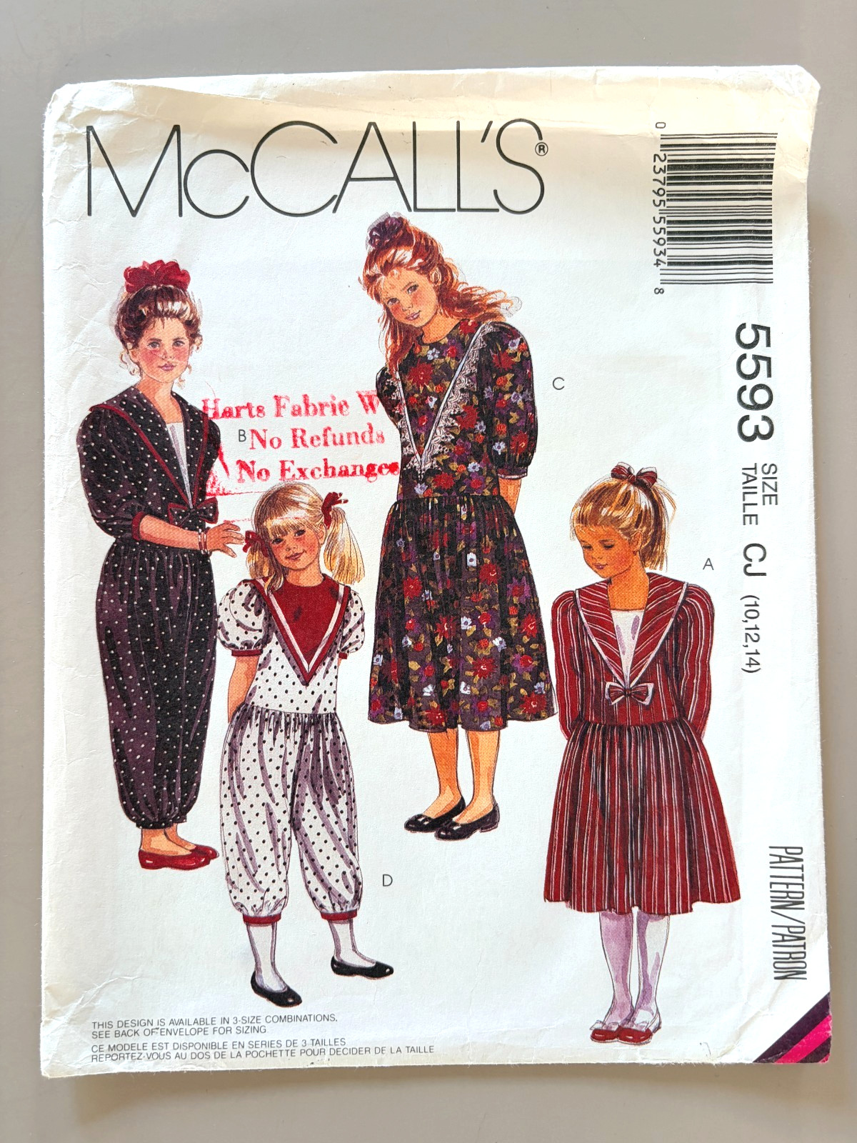 1990\'s McCall\'s Children\'s Dress,Jumpsuit Pattern 5593 Size 10-14 UNCUT