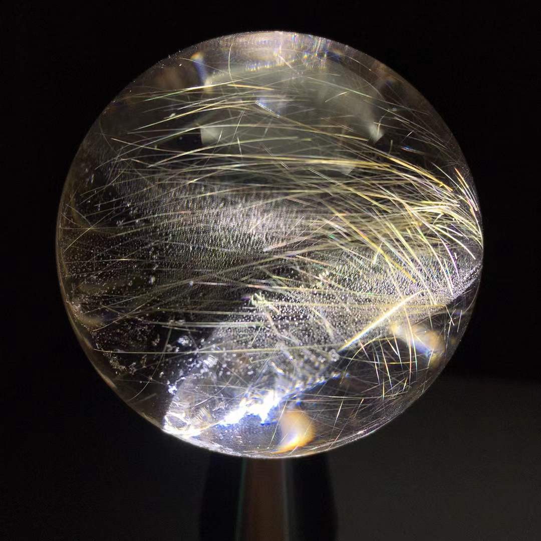 53.5mm Natural Rainbow White Crystal Rutilated Quartz Sphere Reiki Ball