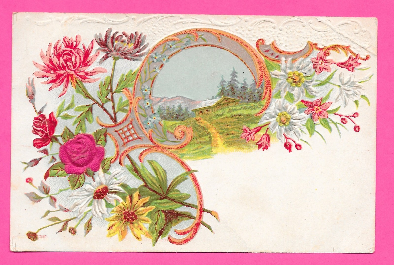 Flowers and a Country Scene  - Posted 1912 Central SC - Postcard
