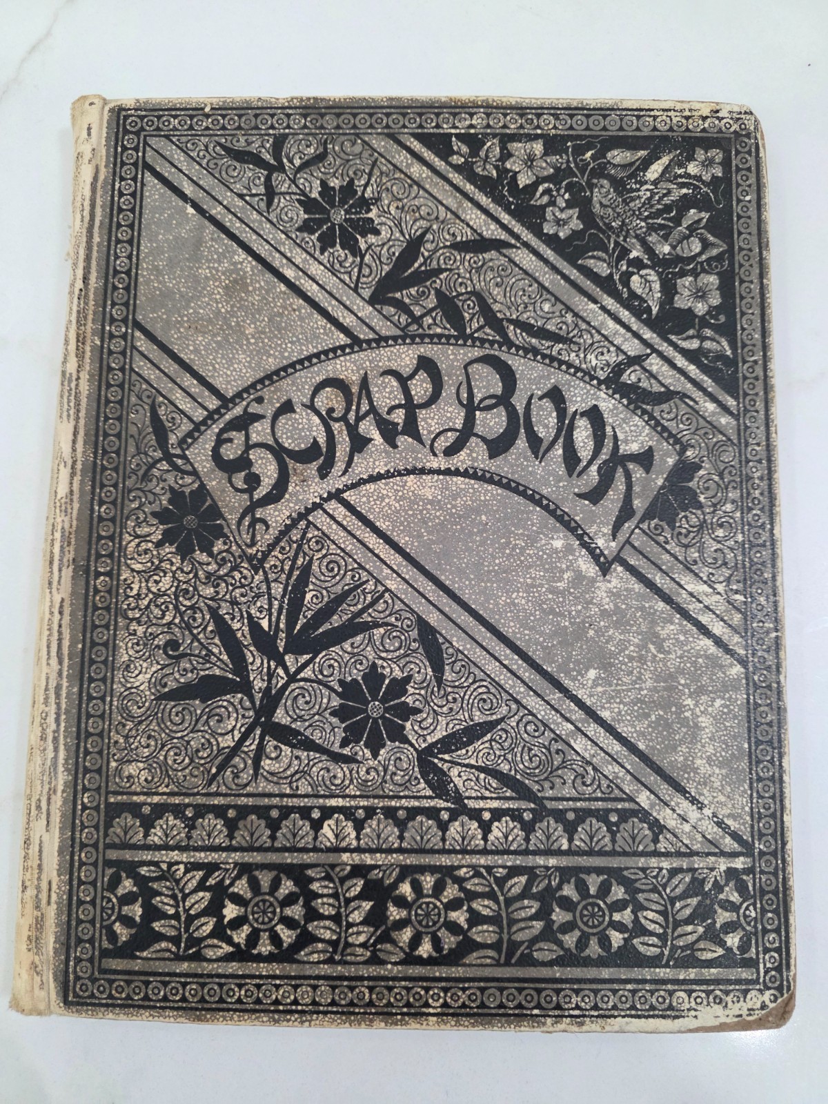 vtg antique 1876 Victorian scrapbook with trade cards paper cutouts advertising