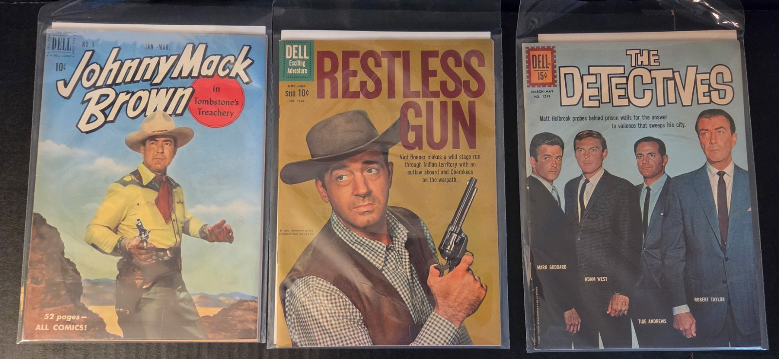 Vintage Dell Comics/Lot Of 3/Detectives/Johnny Brown/Restless gun/All Fine-VF