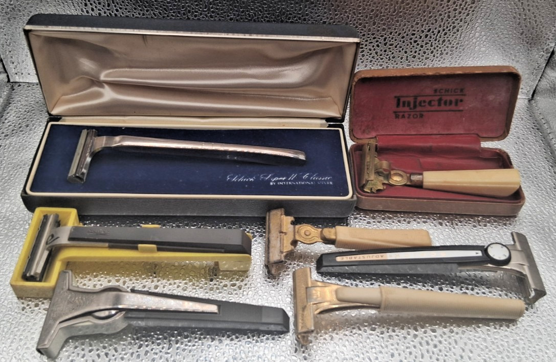 Lot of 7 Vintage Schick Razors Injector Adjustable Band Super II Eversharp