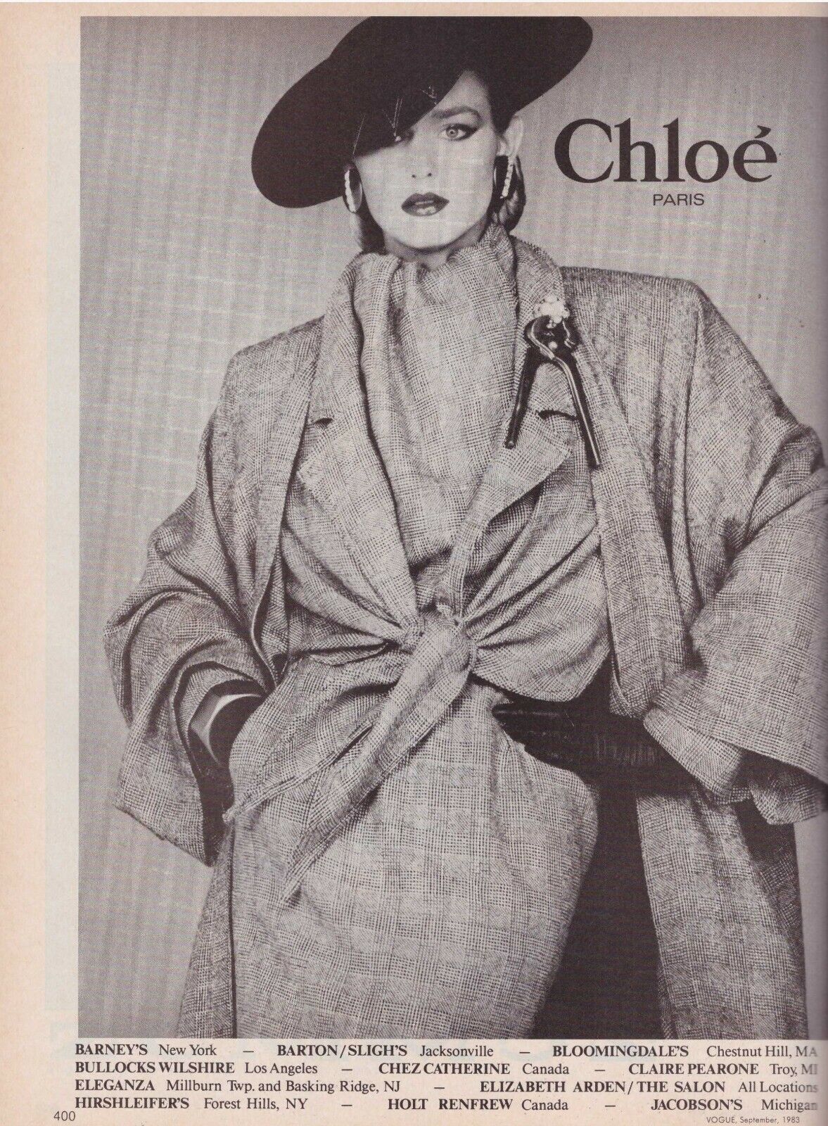 1983 Chloe Francois Lamy 2-pg Black and White Vintage Fashion Print Ad 1980s