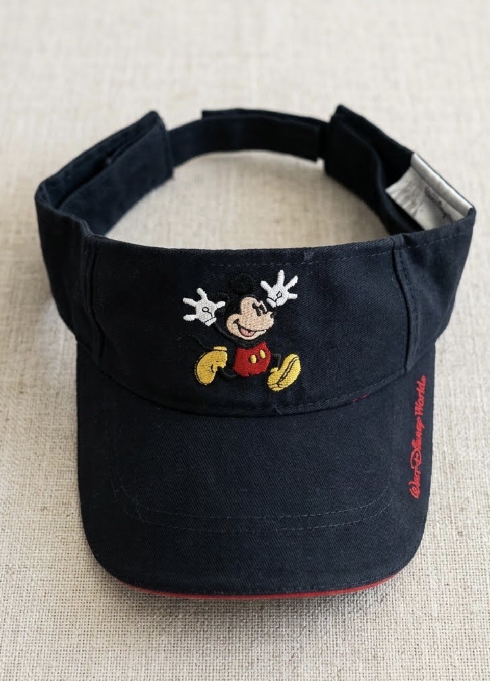Vintage Walt Disney World Mickey Mouse Embroidered Black Sun Visor Hat Adjustabl